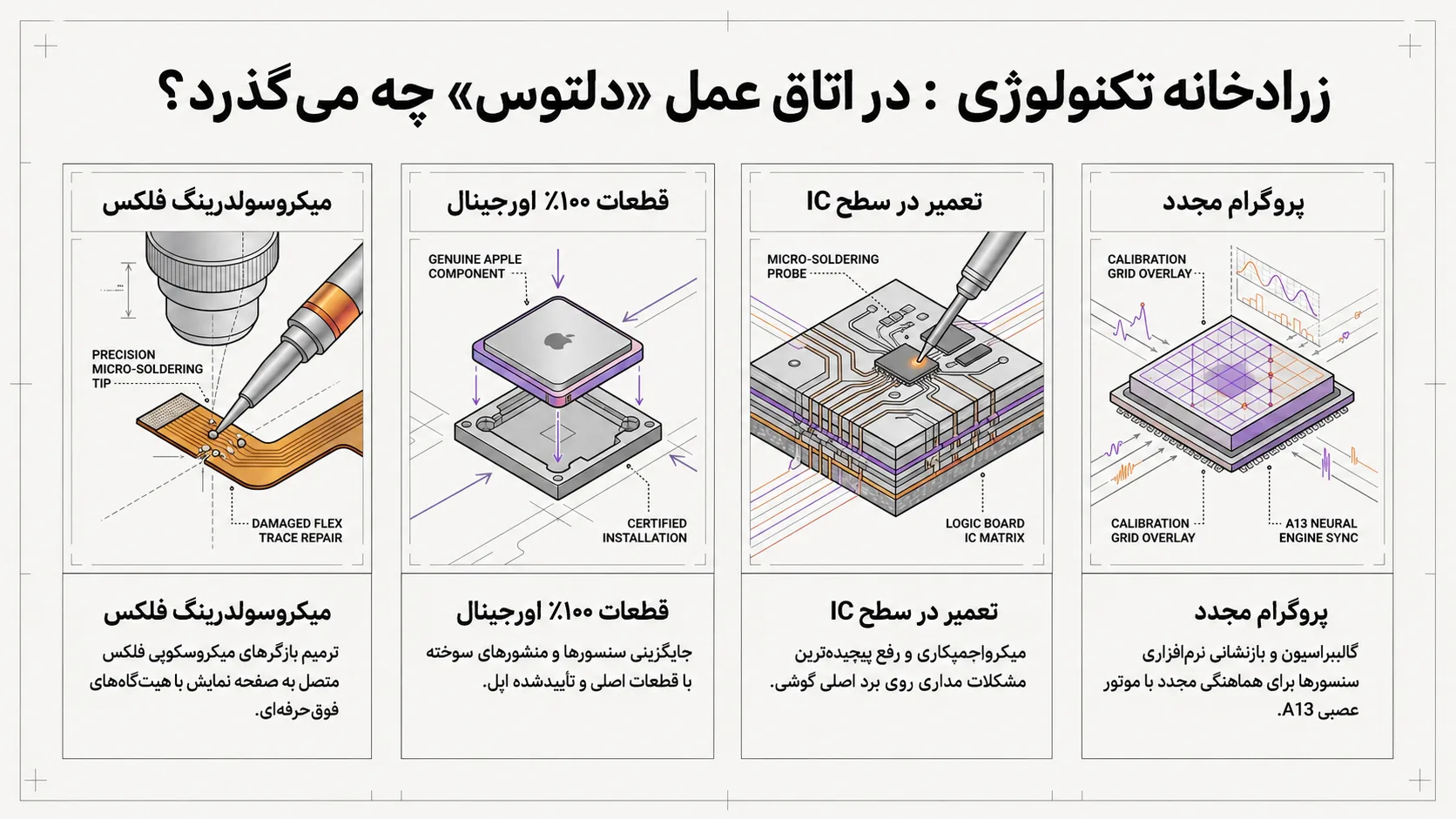 تفاوت تعمیرات فیس آیدی در دلتوس با تعمیرگاه‌های معمولی
