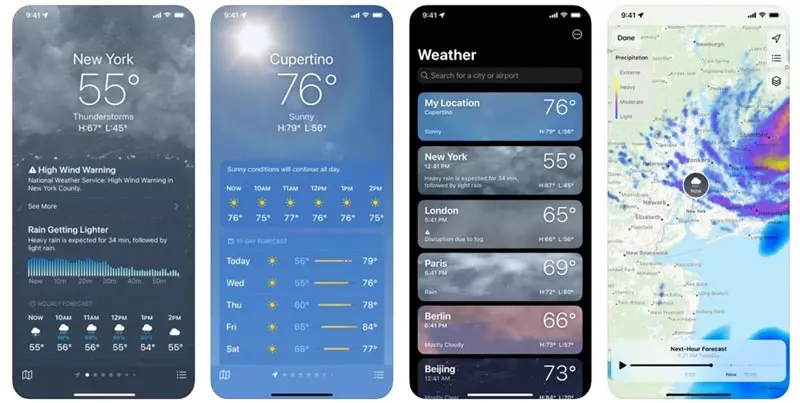 بررسی آب و هوای شهرهای دیگر در برنامه weather