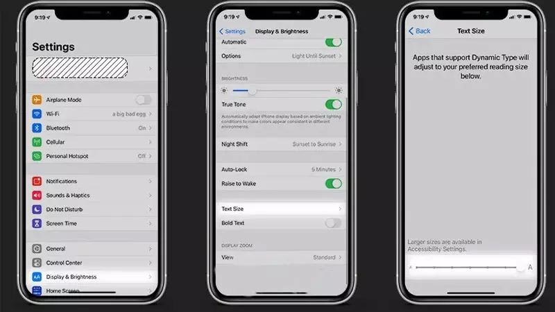 تغییر فونت آیفون از طریق Display & Brightness