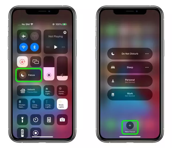 فعال کردن و غیرفعال کردن Focus آیفون در Control Center