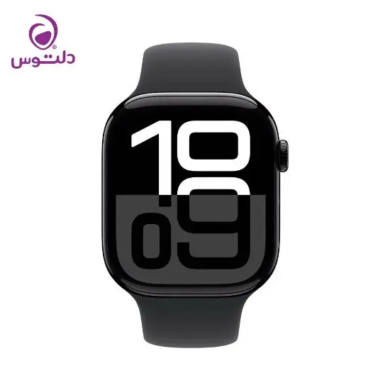 اپل واچ سری ۱۰ سایز ۴۶ جت بلک با بند سیلیکون مشکی