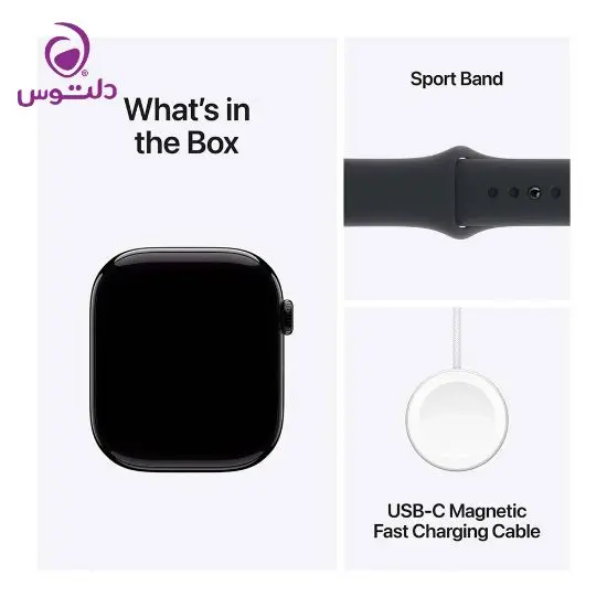 اپل واچ سری ۱۰ سایز ۴۶ جت بلک با بند سیلیکون مشکی