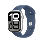 اپل واچ سری ۱۰ سایز ۴۶ سیلور با بند سیلیکونی (دنیم) آبی