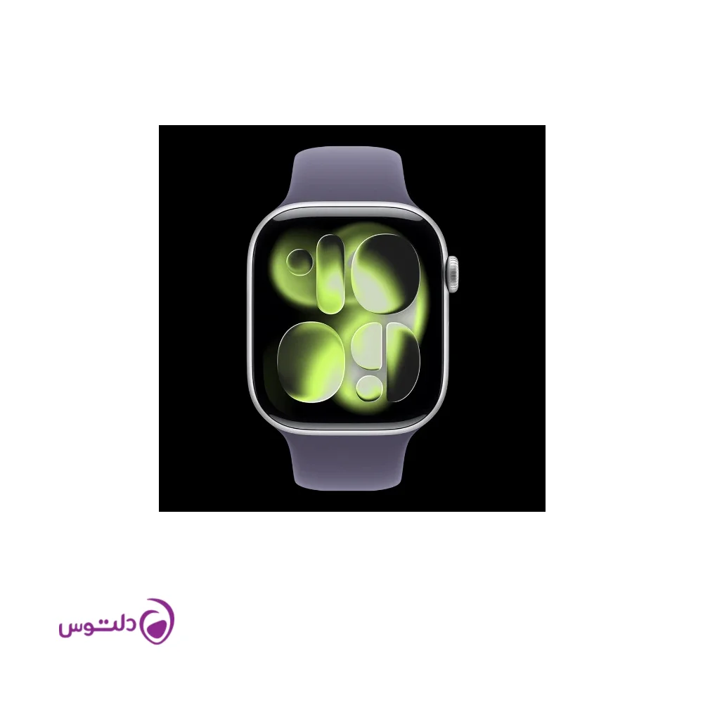اپل واچ سری 11 سایز 42 سیلور با بند اسپرت سیلیکون پرپل فاگ