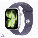 اپل واچ سری 11 سایز 42 سیلور با بند اسپرت سیلیکون پرپل فاگ